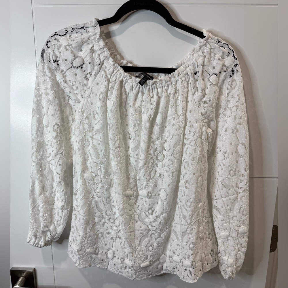 White House Black Market Off the shoulder lace trim top